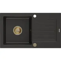 Mexen Pablo lavello in granito a 1 vasca con sgocciolatoio 752 x 436 mm, nero/oro metallizzato, sifone oro - 6510751010-75-G
