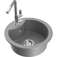 Mexen Diego lavello in granito con 1 vasca con miscelatore da cucina Flora, grigio - 6512-71-670401-06