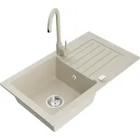 Mexen Pablo lavello in granito con 1 vasca con scolapiatti e rubinetto da cucina Telma, beige - 6510-69-670200-69