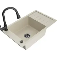 Mexen Elias lavello in granito a 1 vasca con sgocciolatoio e rubinetto da cucina Elia, beige- 6511-69-670101-70