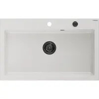 Mexen Elix lavello in granito a 1 vasca 800 x 500 mm, bianco, sifone nero - 6527801005-20-B