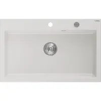 Mexen Elix lavello da cucina in granito 1 vasca 800 x 500 mm, bianco, sifone cromato - 6527801005-20
