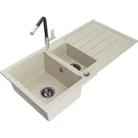 Mexen Andres lavello in granito 1,5 vasca con scolapiatti e rubinetto cucina Flora, beige - 6515-69-670401-07-B