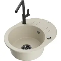 Mexen Kevin lavello in granito 1 vasca con scolapiatti e rubinetto da cucina Flora, beige - 6517-69-670401-70-B
