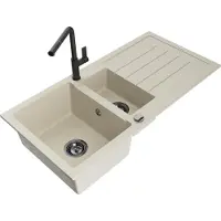 Mexen Andres lavello in granito 1,5 vasche con scolapiatti e miscelatore cucina Flora, beige - 6515-69-670401-70-B