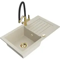 Mexen Pablo lavello in granito a 1 vasca con sgocciolatoio e miscelatore da cucina Duo, beige - 6510-69-671701-57-G