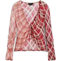 Desigual , maglietta arricciata scollo, Donna, Poliestere, Rosso, S