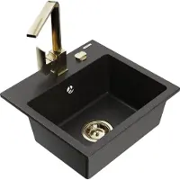 Mexen Milo lavello in granito a 1 vasca con miscelatore cucina Rita, nero/oro metallizzato - 6505-75-670300-50