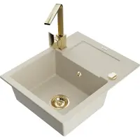Mexen Enzo lavello in granito a una vasca con scolapiatti e miscelatore cucina Rita, beige - 6506-69-670300-50