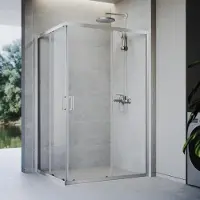 Sonni 70 x 100 x 185 argento Cabina doccia, porta scorrevole con binario superiore e inferiore, vetro da 5 mm, telaio della porta con intervallo di regolazione di 20 mm
