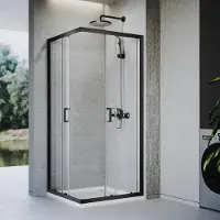 Sonni Cabina doccia 80 x 80 x 185 cm nero opaco, porta scorrevole con binario superiore e inferiore, vetro da 5 mm, telaio della porta con possibilità di regolazione di 20 mm