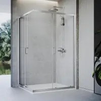Sonni 120 x 120 x 185 cm argento Cabina doccia, porta scorrevole con binario superiore e inferiore, vetro da 5 mm, telaio della porta con intervallo di regolazione di 20 mm