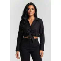 Reiss Linen Wrap Top Black Taglia: 14 | Maglie a manica lunga Outlet | Donna | Nero