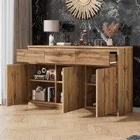 MODFU : cassettiera in legno, cassettiera con 3 ante e 3 cassetti, mobile complementare con ripiano regolabile per il soggiorno, effetto legno