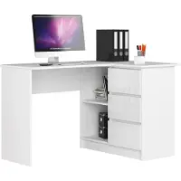 Akord Scrivania ad angolo con 3 cassetti in bianco lucido 124 cm