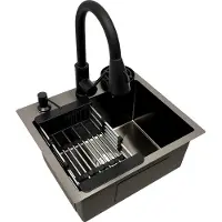 OEM Lavello da cucina, rubinetto estraibile, lavabicchieri integrato, nero