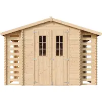 Timbela M391C+M391G Casetta da Giardino in Legno CON PAVIMENTO TRATTATO - 3,53 + 0,97+0,97 m2