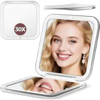OEM Specchio pieghevole compatto 8x8 cm, bifacciale, con chiusura magnetica – ideale per i viaggi e il trucco