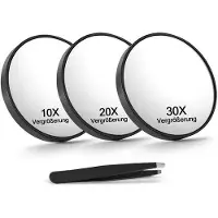 OEM Set di 3 specchi ingranditori da viaggio, 8,9 cm, nero, metallo