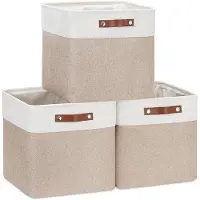 OEM Set di 3 contenitori Kubus, color kaki e bianco, 25 cm