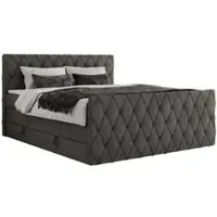 MKS Meble Letto boxspring 120 x 200 cm con contenitore, letto 120 x 200 cm con materasso H4, letto boxspring 120 x 200 cm con topper - Miren King Duo - Grigio scuro vellutato - H4