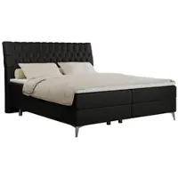 MKS Meble Letto boxspring 160x200 con 2 cassetti, materasso e topper, letto imbottito 160x200, letto 160x200 - MILEN - 160x200 cm - Nero - Ecopelle - H3