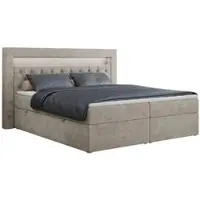 MKS Meble Letto boxspring 180x200 con LED, letto imbottito 180x200 con testiera a LED - Materasso multipocket H4 - Letto matrimoniale con contenitore, GOLD-6 - 180x200 - Beige - Strutturato - Rigido (H4)