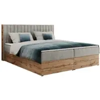 MKS Meble Letto boxspring, due cassetti portaoggetti, set completo con materasso e coprimaterasso - Albero-4 - 180x200 cm - Grigio chiaro testurizzato - H4