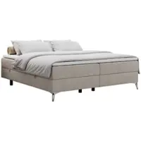 MKS Meble Boxspring senza testiera LESS su piedini alti con vano contenitore - 180x200 cm - Materasso H3 | Tessuto strutturato beige - Topper T25