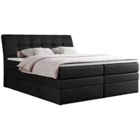 MKS Meble Letto boxspring imbottito con cassetti, materasso Multipcket, letto matrimoniale con testiera - GOLD 10 KING - 160x200 cm - Pelle finta nera - H3