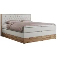 MKS Meble Letto continentale Boxspring AMORE KING con contenitore - 180x200 cm - Materasso H3 - Ecopelle bianca - Topper T25