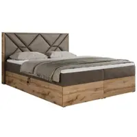 MKS Meble Letto boxspring 200x200 con contenitore, letto imbottito 200x200 con materasso H4, letto boxspring 200x200 con testiera, letto boxspring in legno massello - Gunar - Marrone Velvet - H4