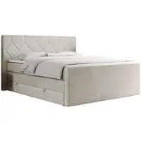 MKS Meble Letto boxspring con materasso matrimoniale, due cassetti portaoggetti, coprimaterasso, per camera da letto - KING EIGAR - 140x200 cm - Beige - H4