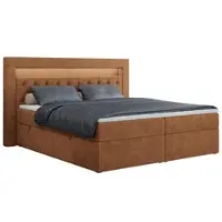 MKS Meble Letto boxspring 120x200 con LED, letto imbottito 120x200 con testiera a LED - Materasso Multipocket H4 - Letto matrimoniale con contenitore, GOLD-6 - 120x200 - Arancione - Strukture - Rigido (H4)