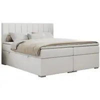 MKS Meble Boxspring Letto continentale ALDA con contenitore - 180x200 cm - Media rigidità H3 | Ecopelle bianca - Topper T25