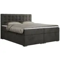 MKS Meble Letto boxspring 140x200 con contenitore, letto 140x200 con materasso e topper - SUSAN - 140x200 - Grigio scuro - Velvet - H4
