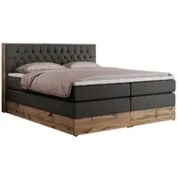 MKS Meble Letto continentale Boxspring AMORE KING con contenitore - 180x200 cm - Materasso H3 - Ecopelle grigia - Topper T25