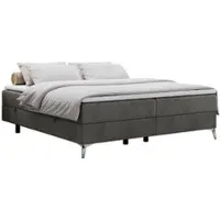 MKS Meble Boxspring senza testiera LESS su piedini alti con vano contenitore - 160x200 cm - Materasso H4 | Grigio Velluto - Topper T25
