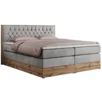 MKS Meble Letto continentale Boxspring AMORE KING con contenitore - 140x200 cm - Materasso H3 - Grigio chiaro Velluto - Topper T25