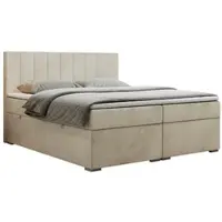 MKS Meble Letto boxspring 160x200, letto 160x200 con materasso e topper, letto boxspring con cassetti, letto matrimoniale - LOPE - 160x200 - Beige - Velvet - H3