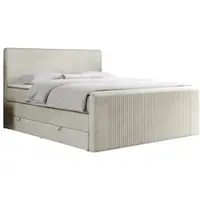 MKS Meble Letto boxspring matrimoniale con materasso a tasche multiple e due cassetti - KING DOREN - 140x200 cm - Beige - H4