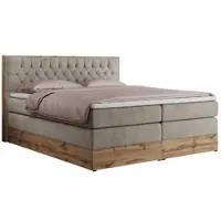 MKS Meble Letto continentale Boxspring AMORE KING con contenitore - 160x200 cm - Materasso H4 - Tessuto beige testurizzato - Topper T25