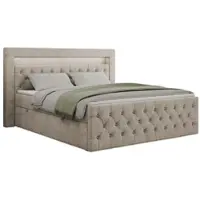 MKS Meble Letto boxspring 200x200 con LED, letto imbottito 200x200 con testiera a LED - Materasso Multipocket H3 - Letto matrimoniale con contenitore - GOLD-9 - 200x200 cm - Strukture - Beige - H3
