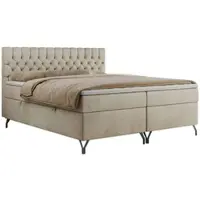 MKS Meble Letto boxspring 180x200, letto 180x200 con materasso H3, letto boxspring 180x200 con contenitore e topper, letto imbottito 180x200 con piedini - GRIMALDI - 180x200 - Velluto beige - H3