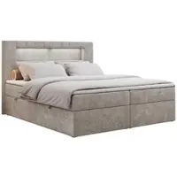 MKS Meble Letto boxspring 140x200 con LED, letto imbottito con testiera a LED - Materasso a tasche multiple - Letto matrimoniale - GOLD-5 - 140x200 - Beige - Struttura - H3