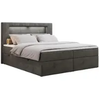 MKS Meble Letto boxspring 160x200 con LED, letto imbottito con testiera a LED - Materasso a tasche multiple - Letto matrimoniale - GOLD-5 - 160x200 - Grigio scuro - Velvet - H4