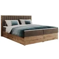 MKS Meble Letto boxspring, due cassetti portaoggetti, set completo con materasso e coprimaterasso - Albero-4 - 200x200 cm - Velluto marrone - H3