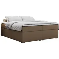 MKS Meble Boxspring senza testiera BESS con contenitore - 140x200 cm - Multipocket H4 | Ecopelle marrone - Topper T25