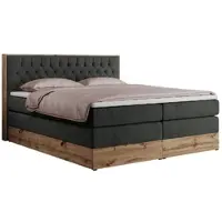 MKS Meble Letto continentale Boxspring AMORE KING con contenitore - 140x200 cm - Materasso H4 - Tessuto strutturato grigio - Topper T25