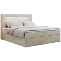 MKS Meble Letto boxspring 140x200 con LED, letto imbottito con testiera a LED - Materasso a tasche multiple - Letto matrimoniale - GOLD-5 - 140x200 - Beige - Velvet - H3